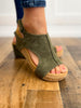 Corkys Carley Wedge Shoes in Olive Suede
