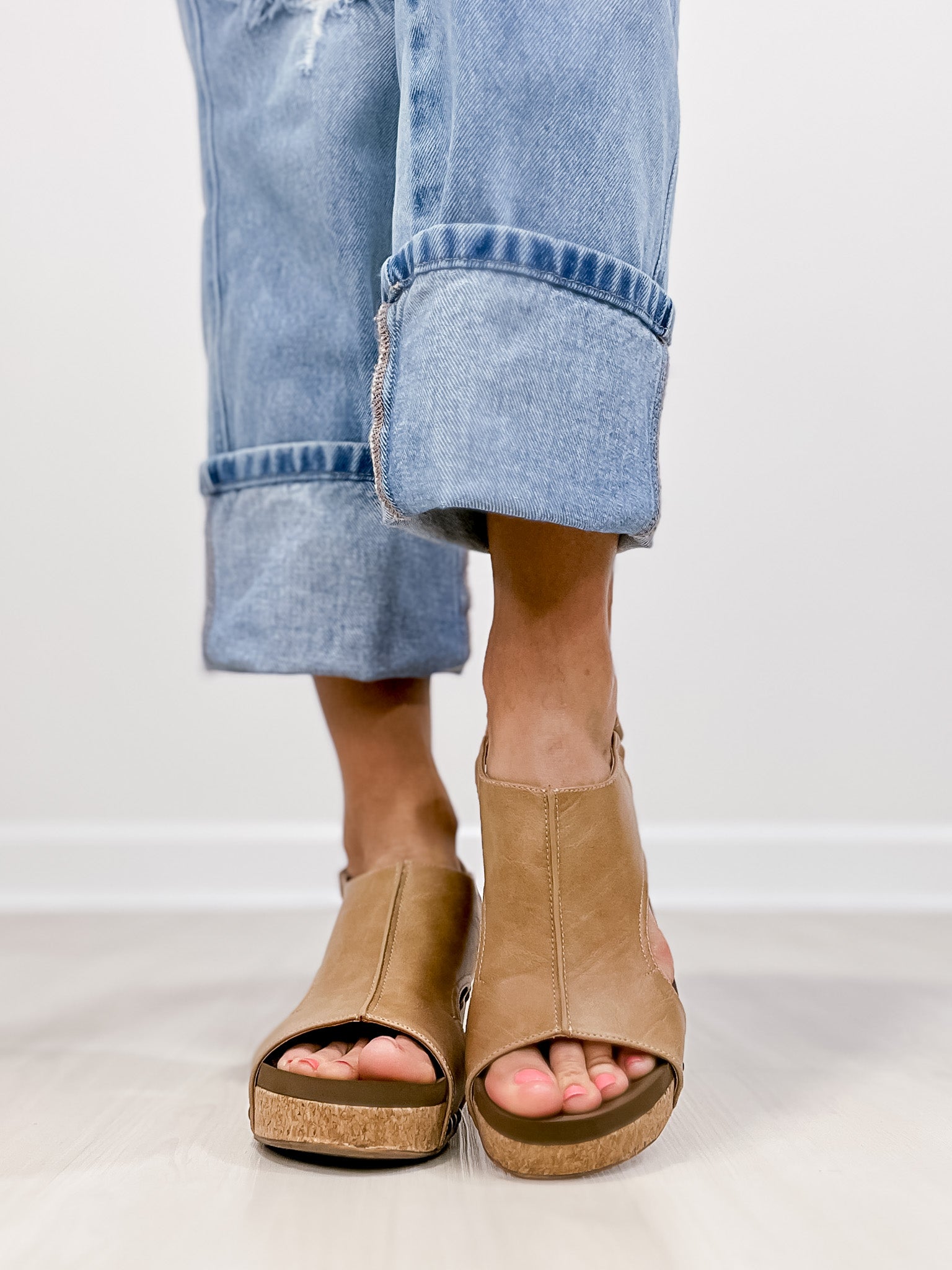 Corkys Carley Wedge Shoes in Taupe Smooth