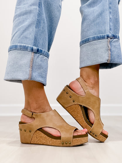 Corkys Carley Wedge Shoes in Taupe Smooth
