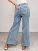 Mid Rise Flare Bottom Denim Jeans With Side Pearl