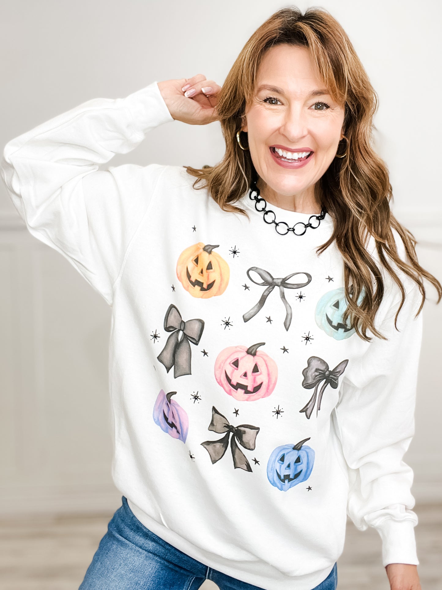 Pumpkins and Bows Rhinestone Graphic Top