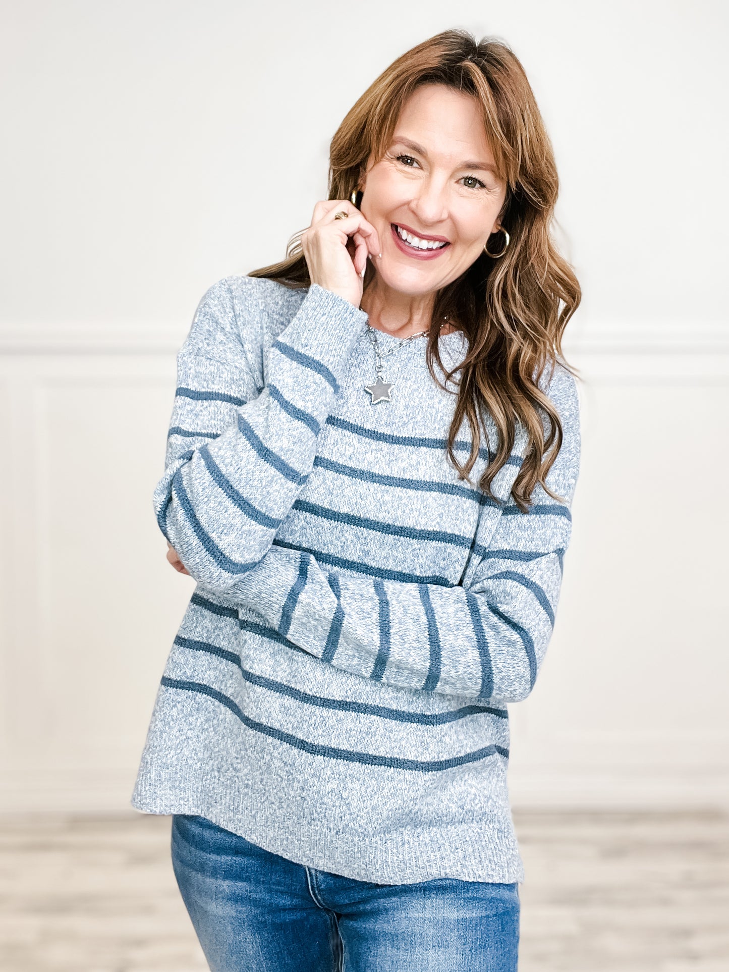 Striped Crew Neck Pullover Sweater