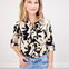 Printed Collar Button Up Top with Rollable Long Sleeves