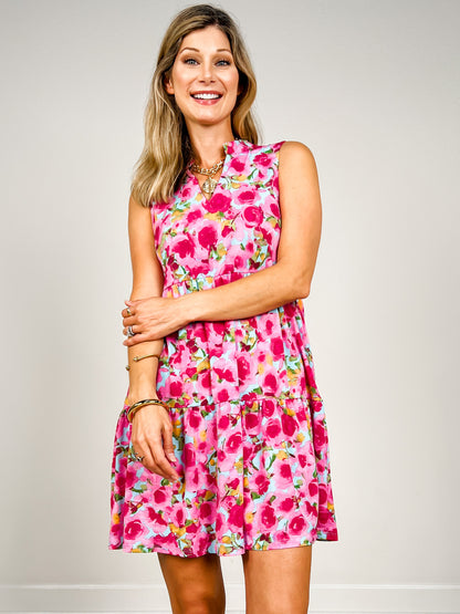 Sleeveless Lizzy Floral Tiered Dress in Aqua