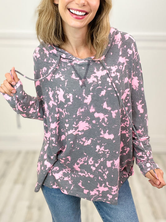 Out Of Sight Long Sleeve Patterned Hoodie Top