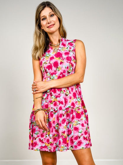 Sleeveless Lizzy Floral Tiered Dress in Aqua