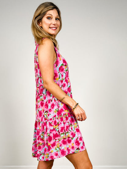 Sleeveless Lizzy Floral Tiered Dress in Aqua