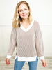 Long Sleeve Two Tone Ribbed Tunic Top