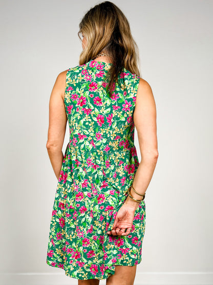 Sleeveless Lizzy Floral Tiered Dress in Kelly Green