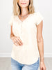 Solid Butterfly Sleeve Button V-Neck Top