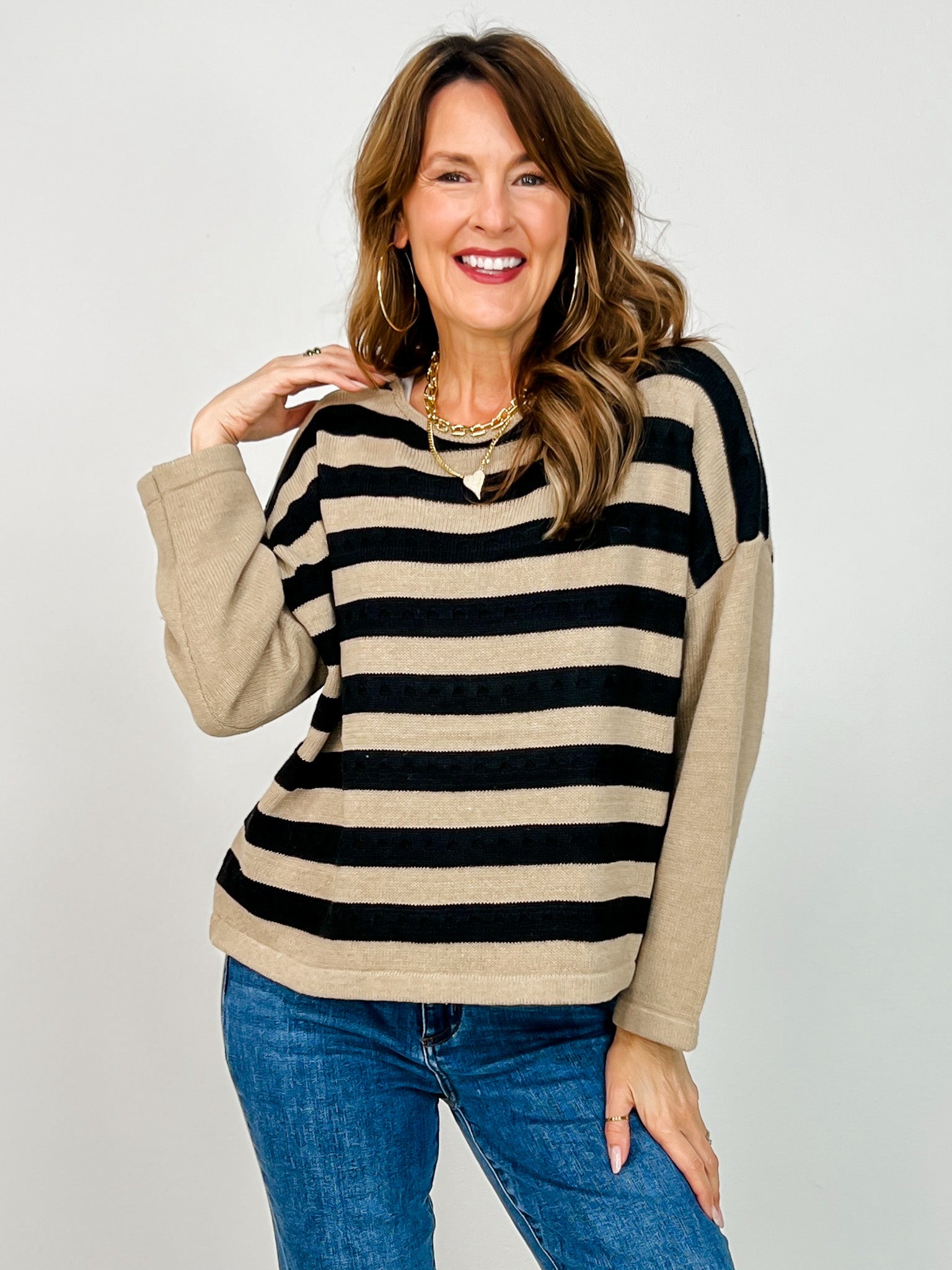 Striped Sweater With Color Block Sleeves