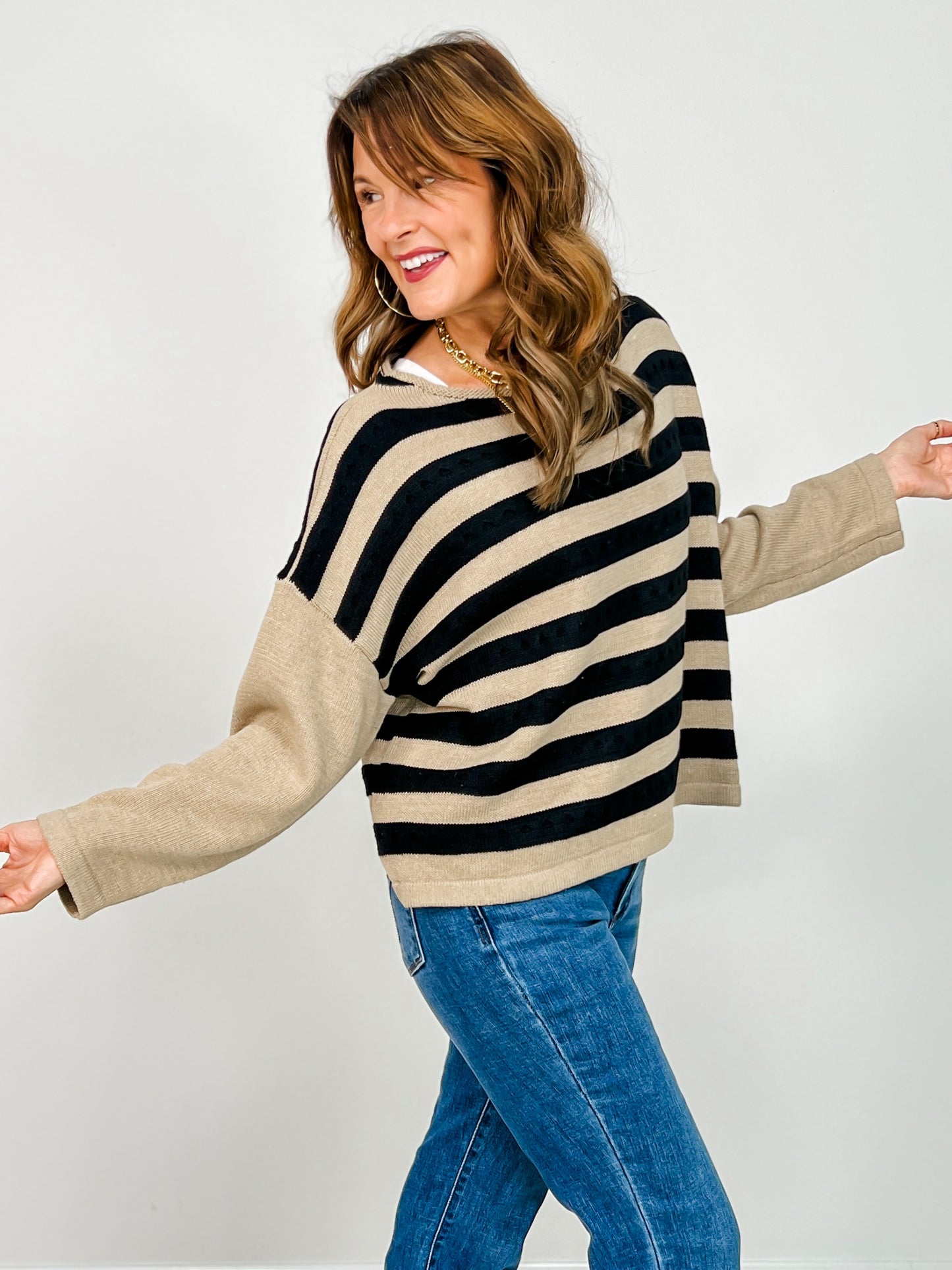 Striped Sweater With Color Block Sleeves