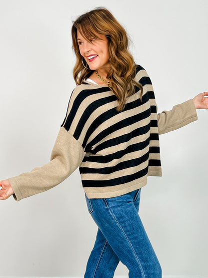 Striped Sweater With Color Block Sleeves