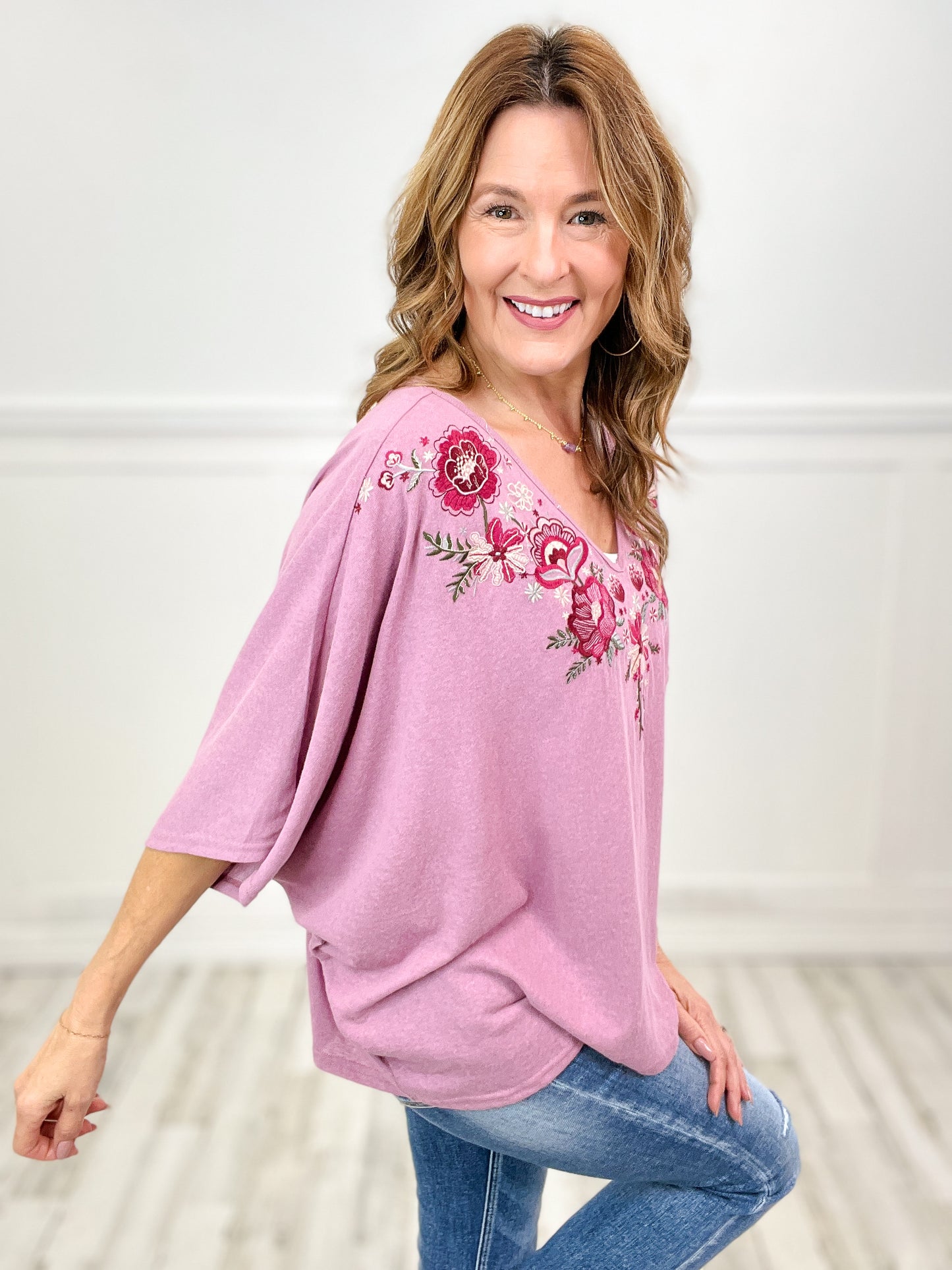 Blessing In Disguise V-Neck Poncho Top with Embroidery Design