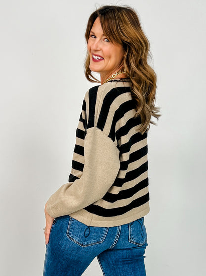 Striped Sweater With Color Block Sleeves