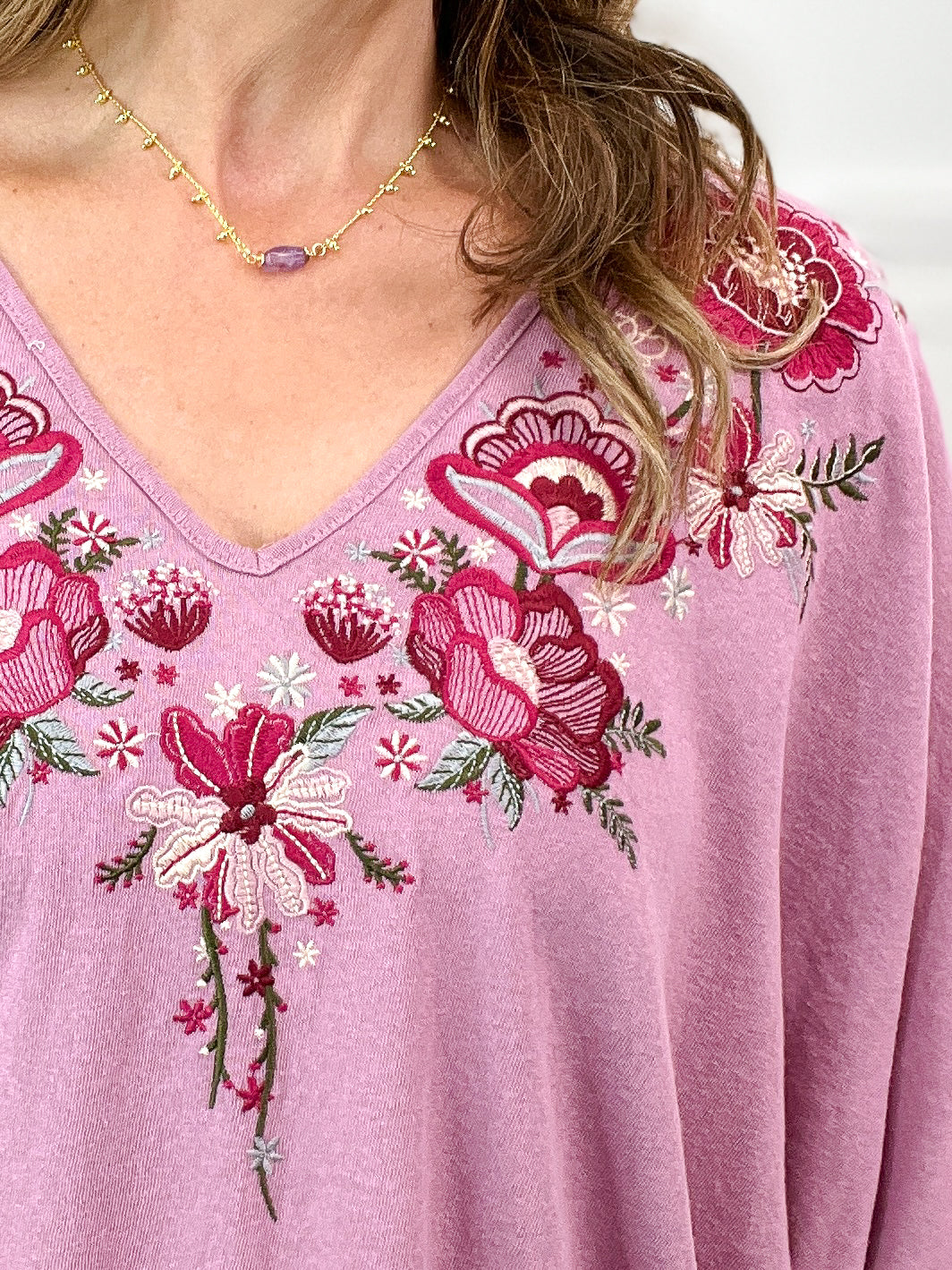 Blessing In Disguise V-Neck Poncho Top with Embroidery Design