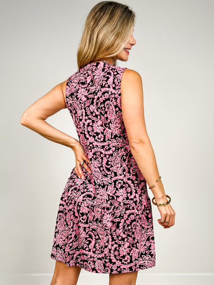 Sleeveless Lizzy Floral Tiered Dress in Black Pink