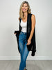 Front Drape Open Front Sleeveless Knit Vest in BLACK