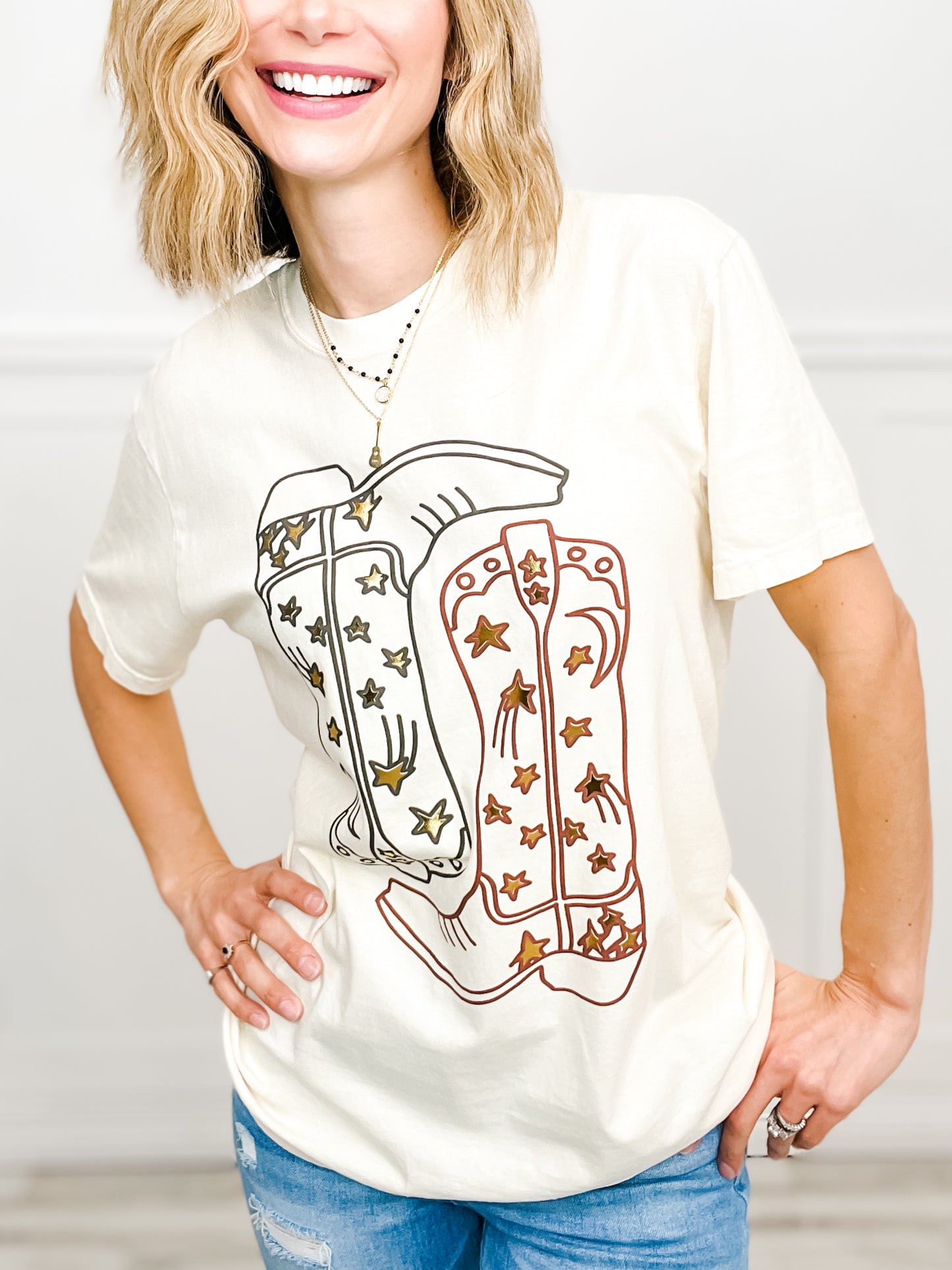 Cowboy Boots Gold Foil Graphic Tee