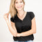 Solid Butterfly Sleeve Button V-Neck Top