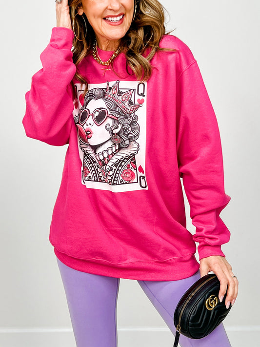 Bubble Gum Queen of Hearts Rhinestone Graphic Top