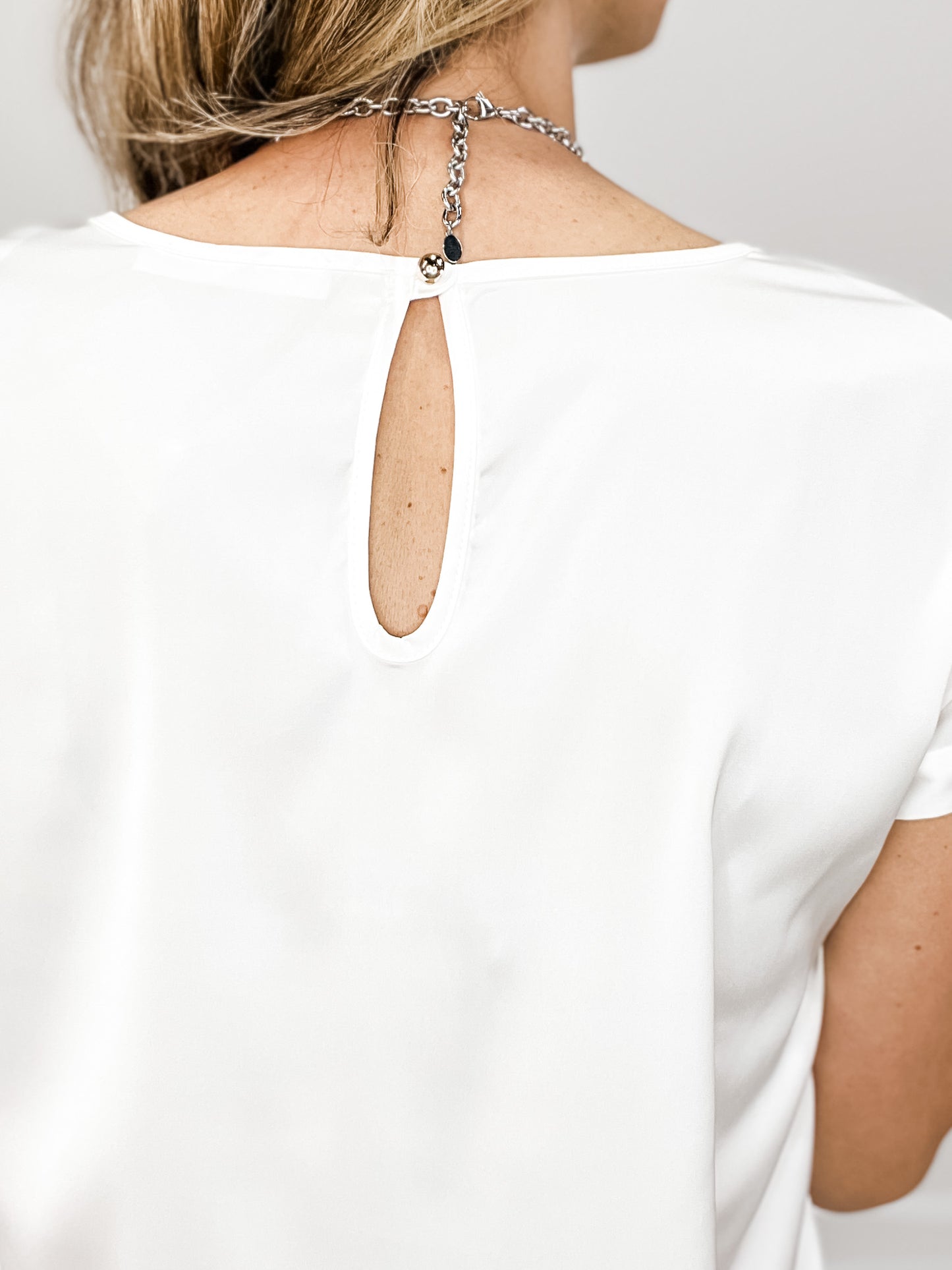 Stretch Satin Short Sleeve Top with Round Neckline