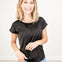 Stretch Satin Short Sleeve Top with Round Neckline