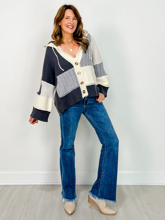 Color Block Button Down Cardigan Sweater