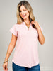 Ribbed Short Sleeve Split Neckline Top