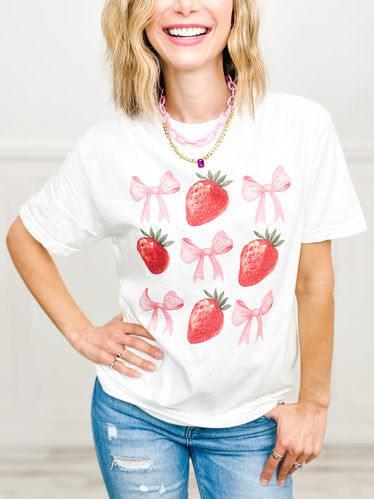 Pink Bows and Strawberries Graphic Tee