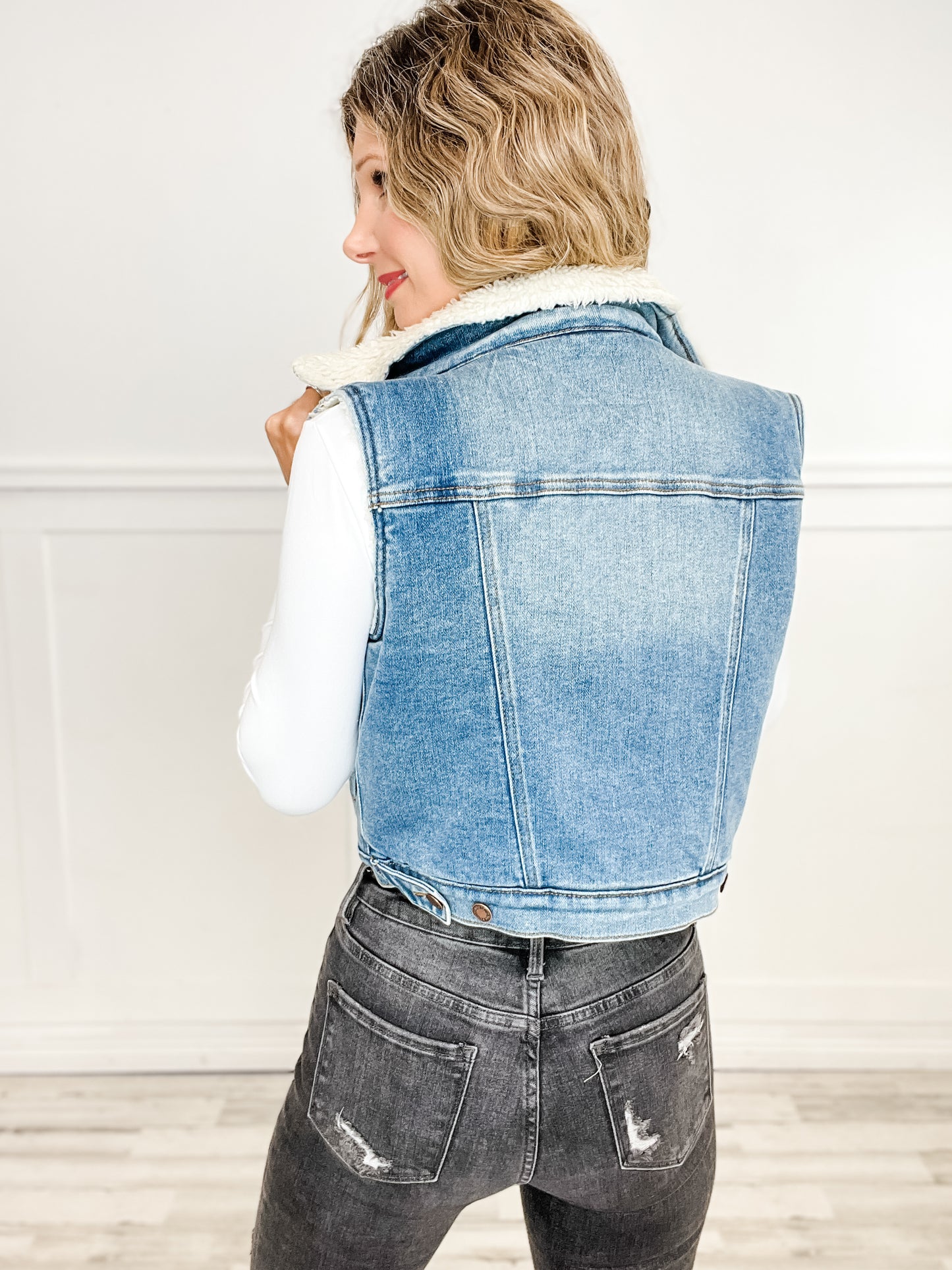 Judy Blue Shearling Lined Button Down Collared Vest