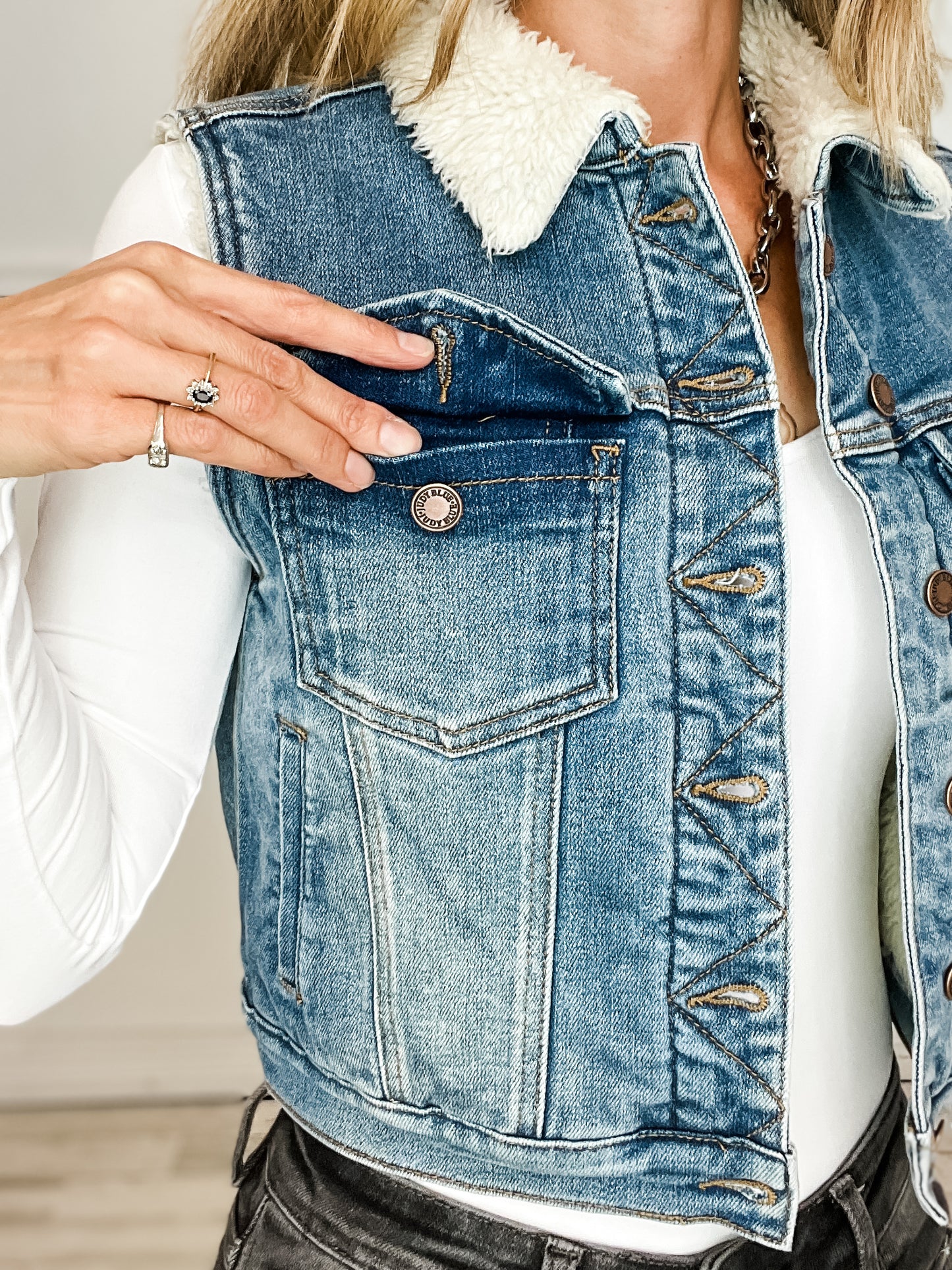 Judy Blue Shearling Lined Button Down Collared Vest