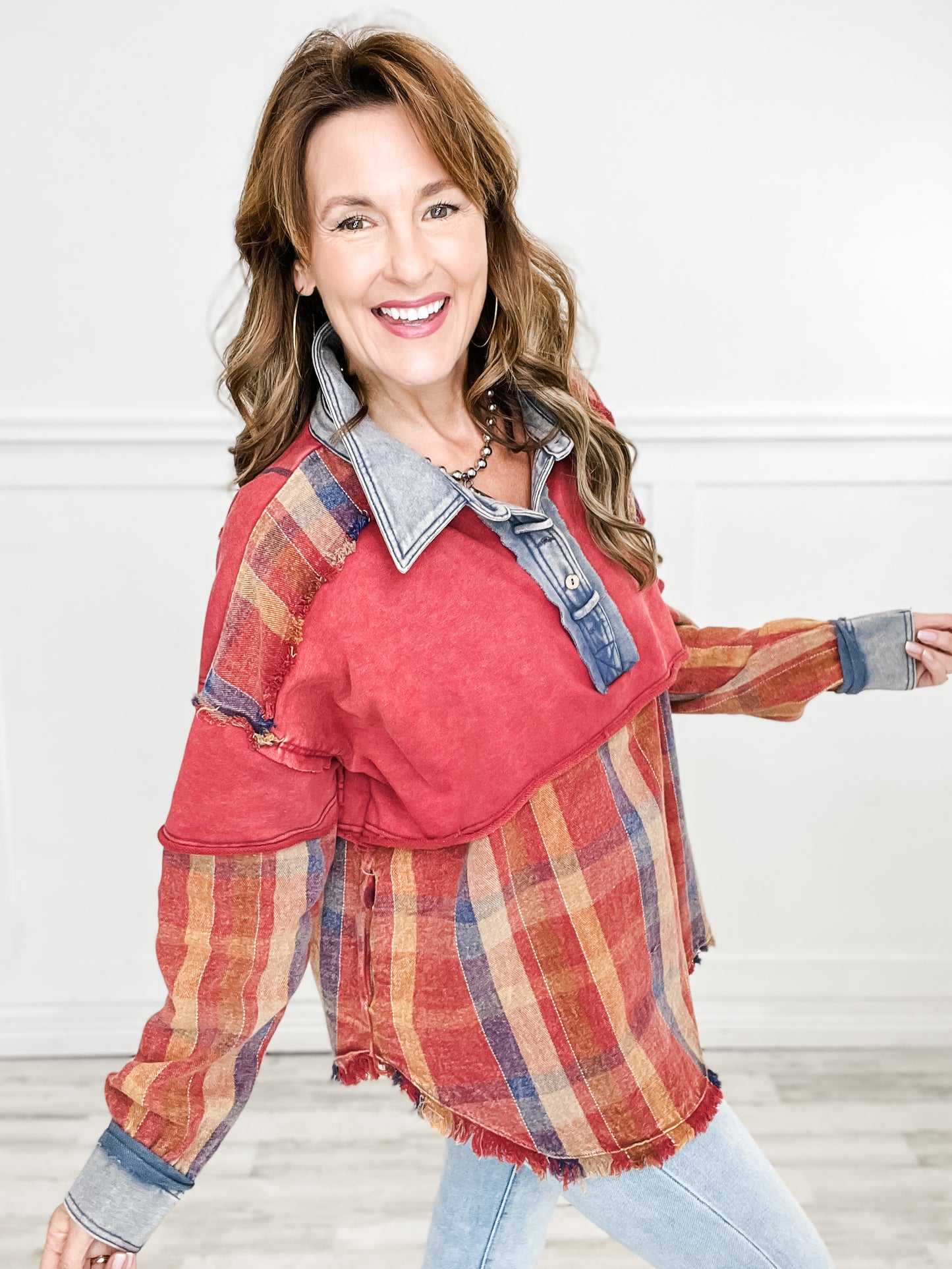 Varsity Plaid Button Top