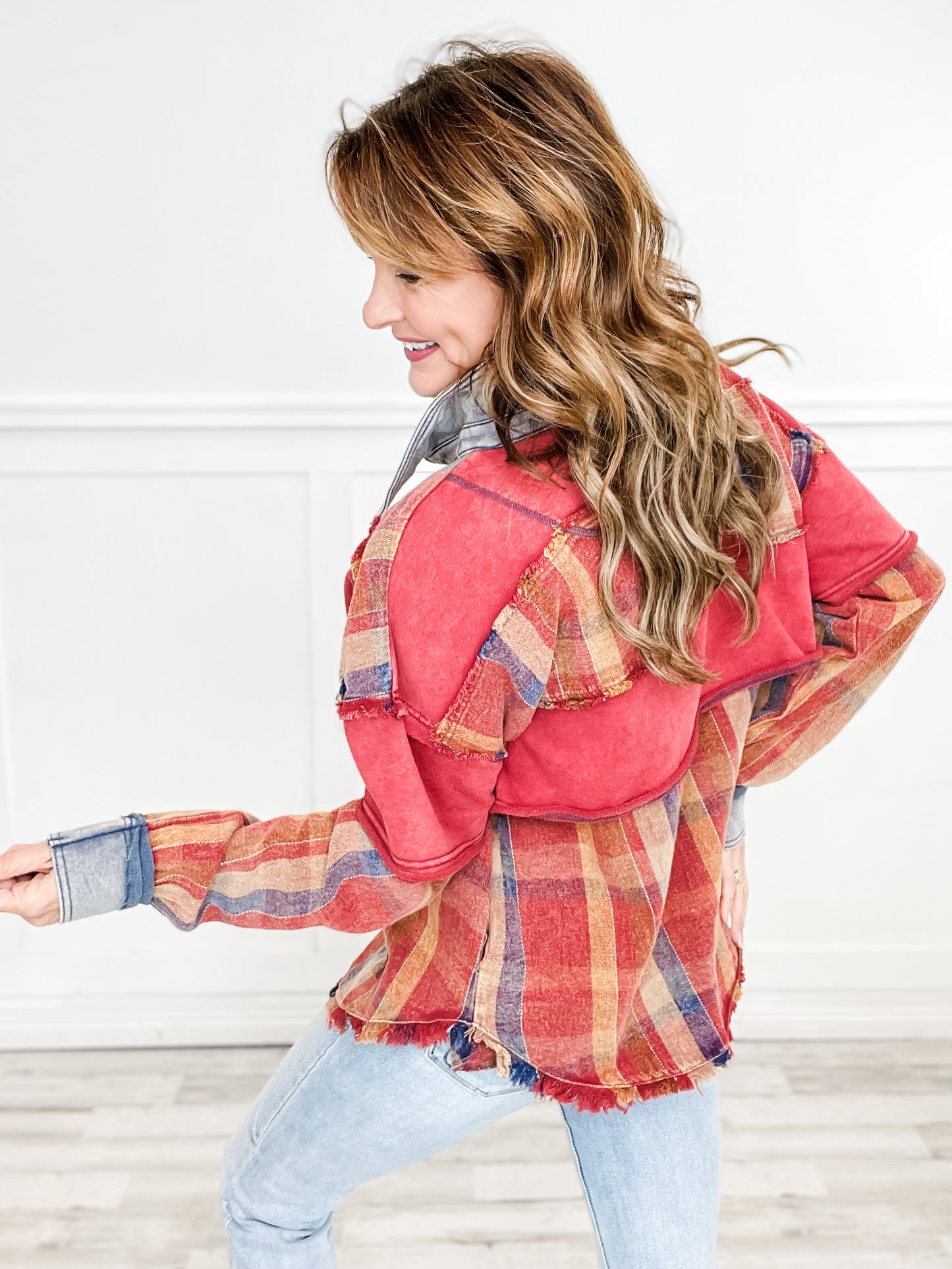 Varsity Plaid Button Top