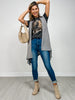 Front Drape Open Front Sleeveless Knit Vest in SOFT GREY
