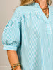 Striped Split Neckline Elbow Length Sleeve Top