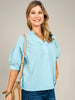Striped Split Neckline Elbow Length Sleeve Top