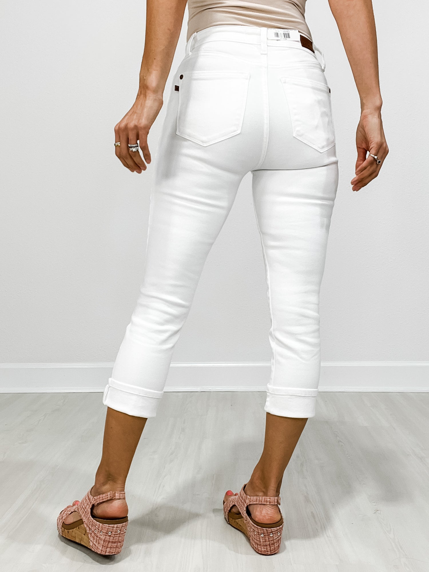 Capri Pants White Denim Capris Judy Blue SHINE Mid-Rise White