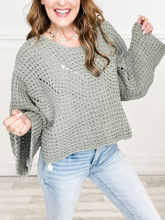 Round Neck Semi Cropped Chenille Solid Sweater