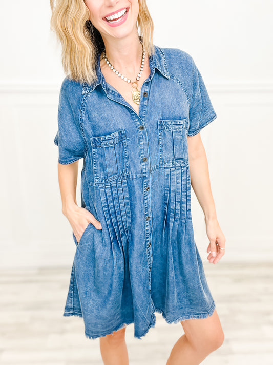 Washed Denim Short Sleeve Dress