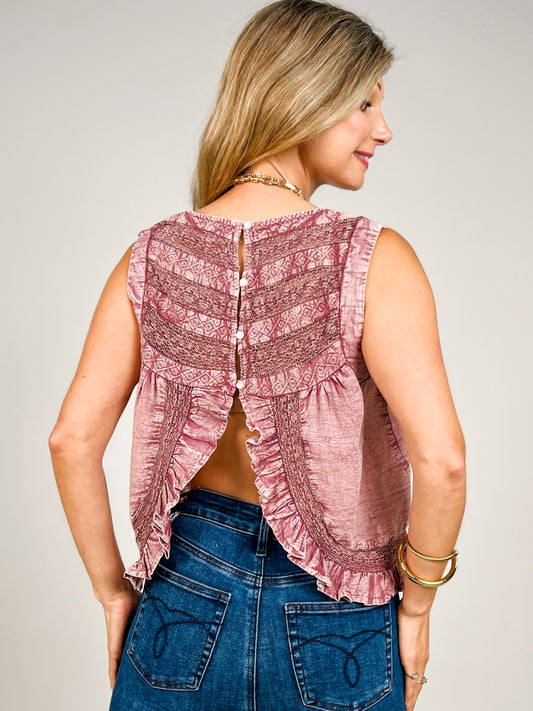 V-Neck Flowy Sleeveless Top with Ruffle Hem