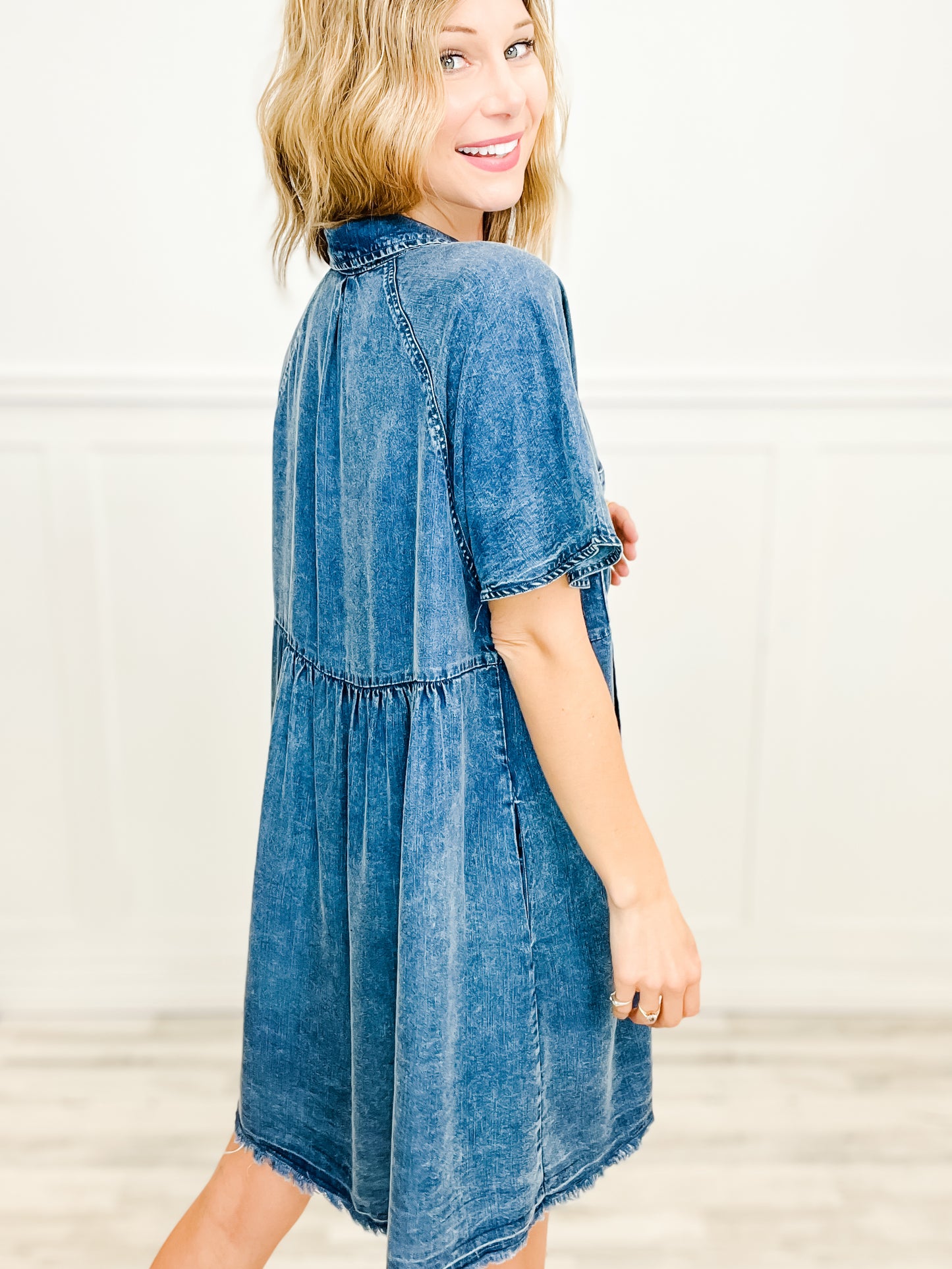 Washed Denim Short Sleeve Dress