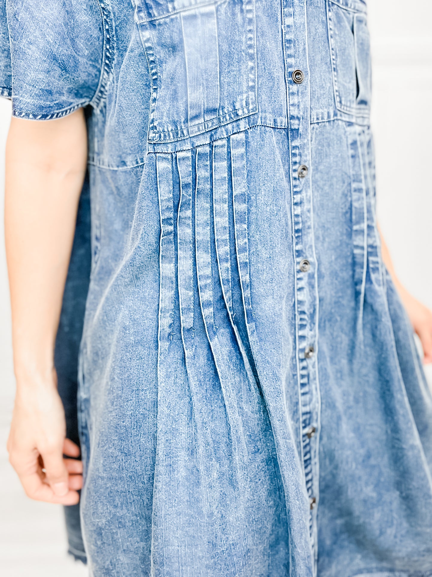 Washed Denim Short Sleeve Dress