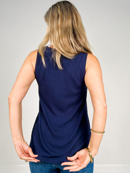 Relaxed Fit Sleeveless V-Neck Top with Contrast Trim - GRP A