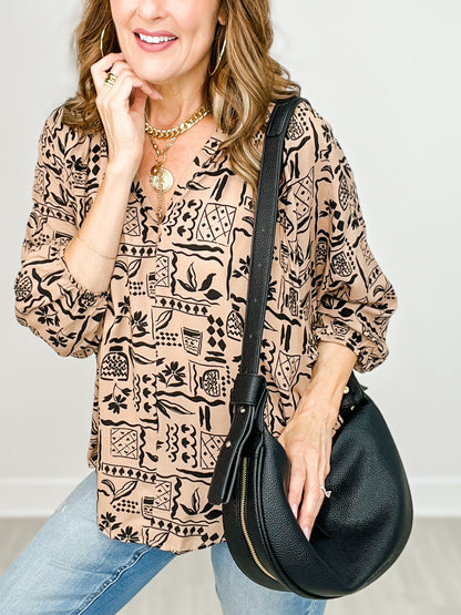 Dolman 3/4 Aztec Print Rayon Challis Woven Top