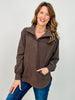 Brushed Rib Button Down Pullover Top in Espresso