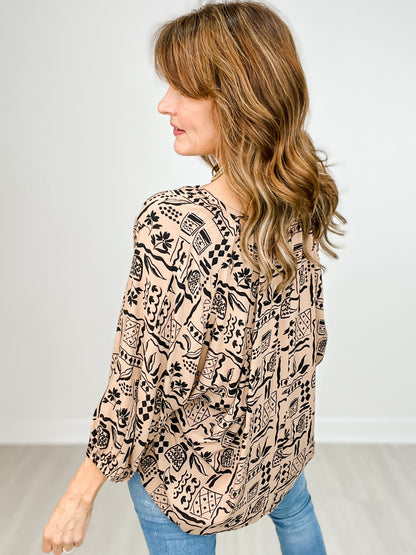 Dolman 3/4 Aztec Print Rayon Challis Woven Top
