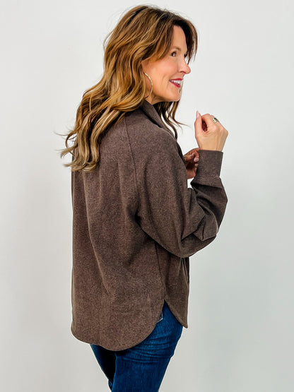 Brushed Rib Button Down Pullover Top in Espresso