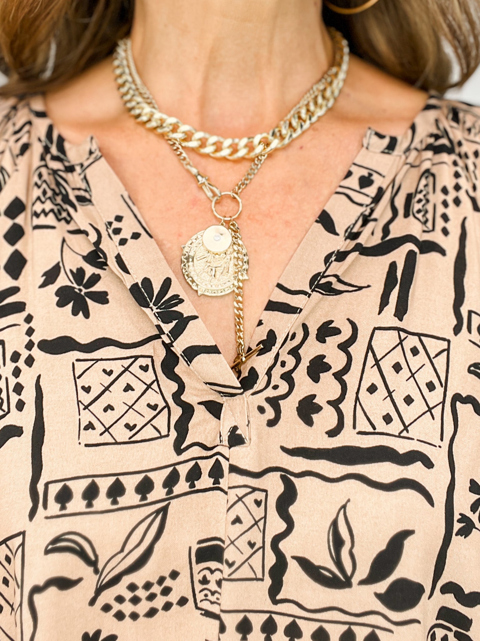 Dolman 3/4 Aztec Print Rayon Challis Woven Top
