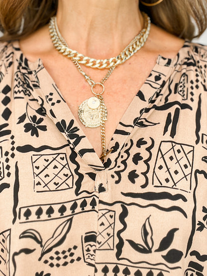 Dolman 3/4 Aztec Print Rayon Challis Woven Top